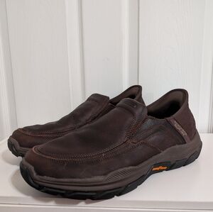 Skechers Mens Shoes Respected Elgin Slip-Ins Loafers Brown Leather Size 13WW